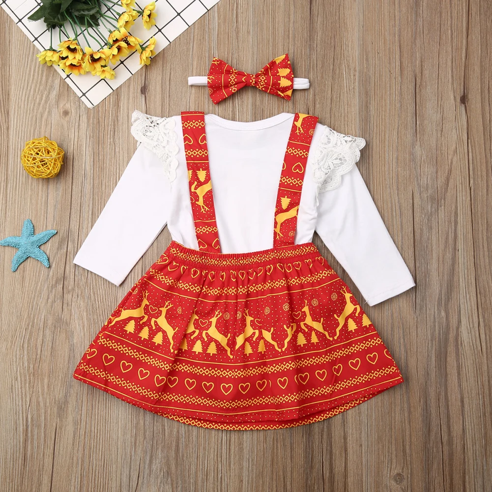 My First Christmas/Одежда для новорожденных девочек комбинезон с длинными рукавами и принтом, комбинезон на лямках, юбка, комплект одежды, Рождественская одежда