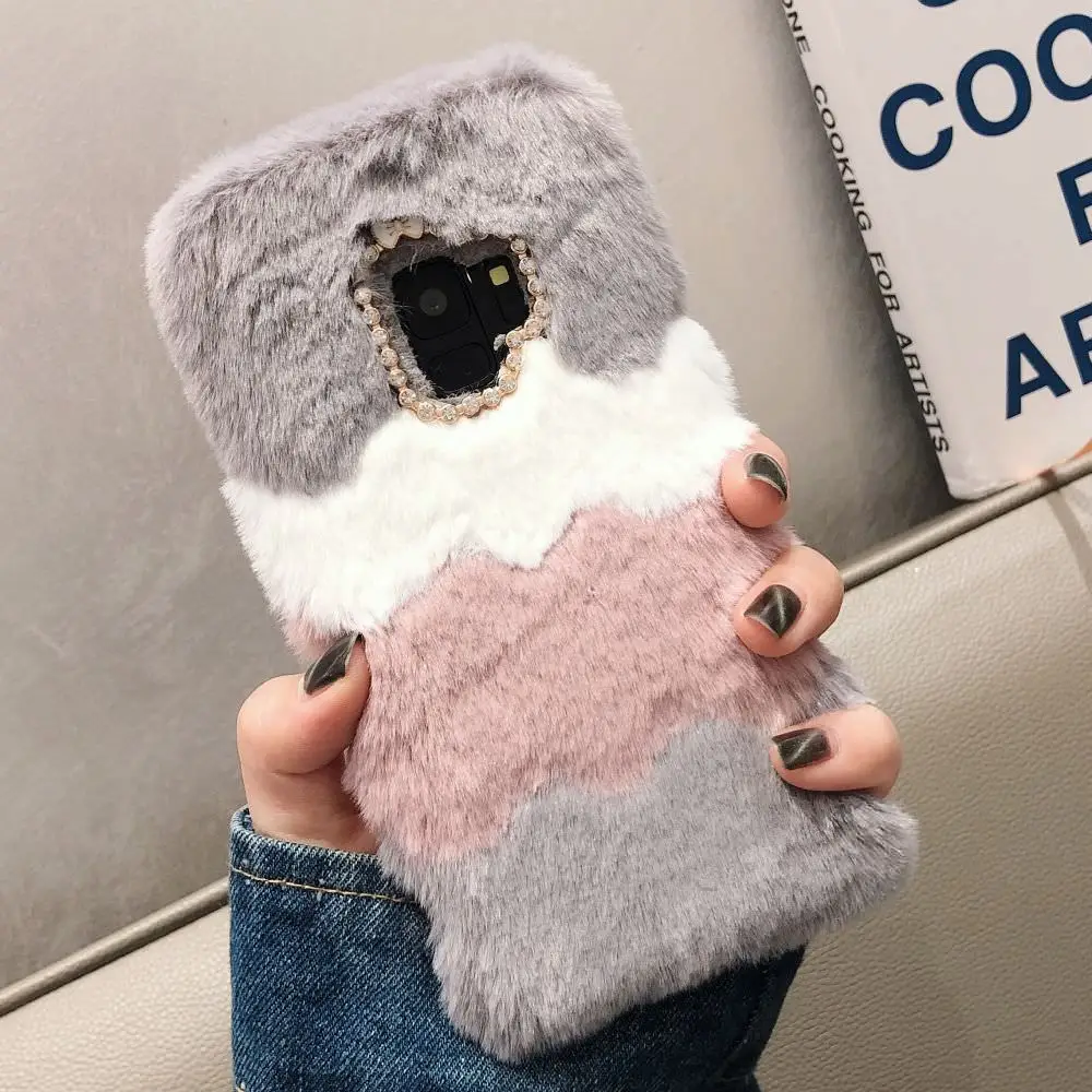 Роскошный меховой чехол для samsung S9 S8 S10 плюс S10E S7 край милый плюшевый силиконовый мягкий чехол для телефона samsung Galaxy Note 8 9 A6 A7 A8 J4 J6 - Цвет: Серый