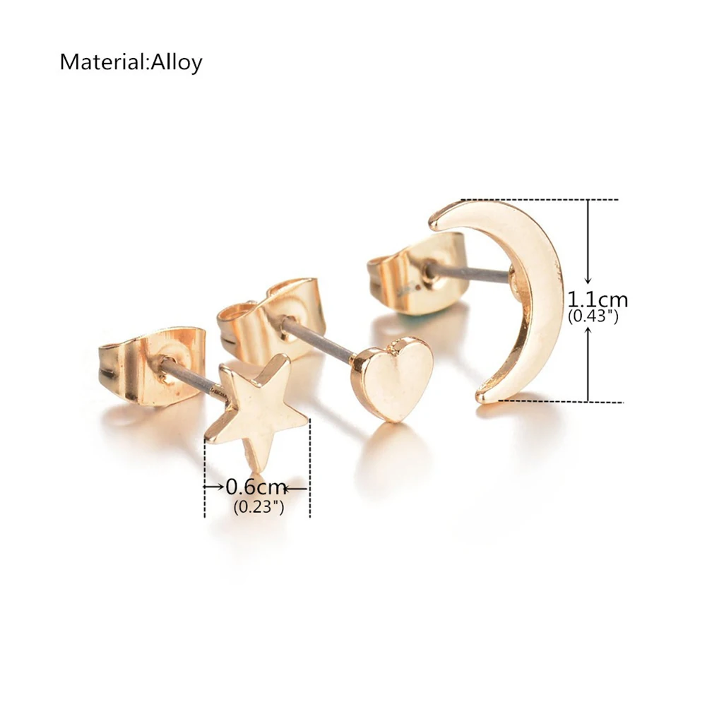 Комплект из 3 предметов женские серьги для девушек в виде звезды луны сердца