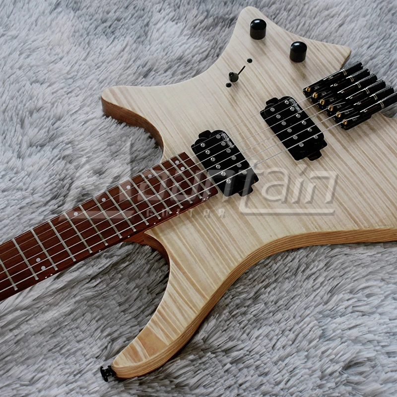 Горная безголовая гитара fanned fret 25,5-25 'пепельный корпус Пламя клен Топ жареный кленовый гриф fret