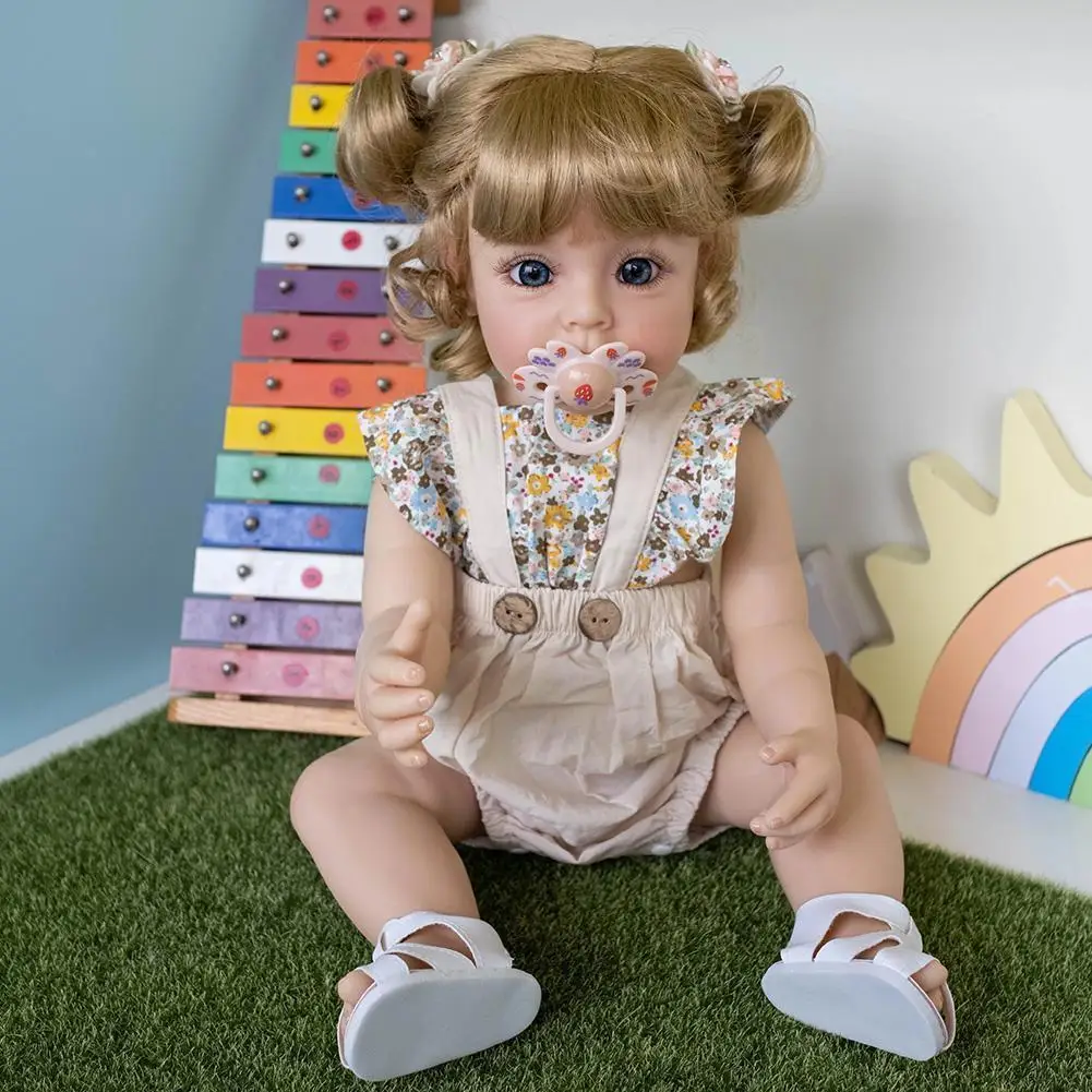

Полноразмерная силиконовая принцесса Reborn для девочки, 55 см, Сью-Сью со светлыми волосами, игрушка с ручной росписью для девочек, E7e0