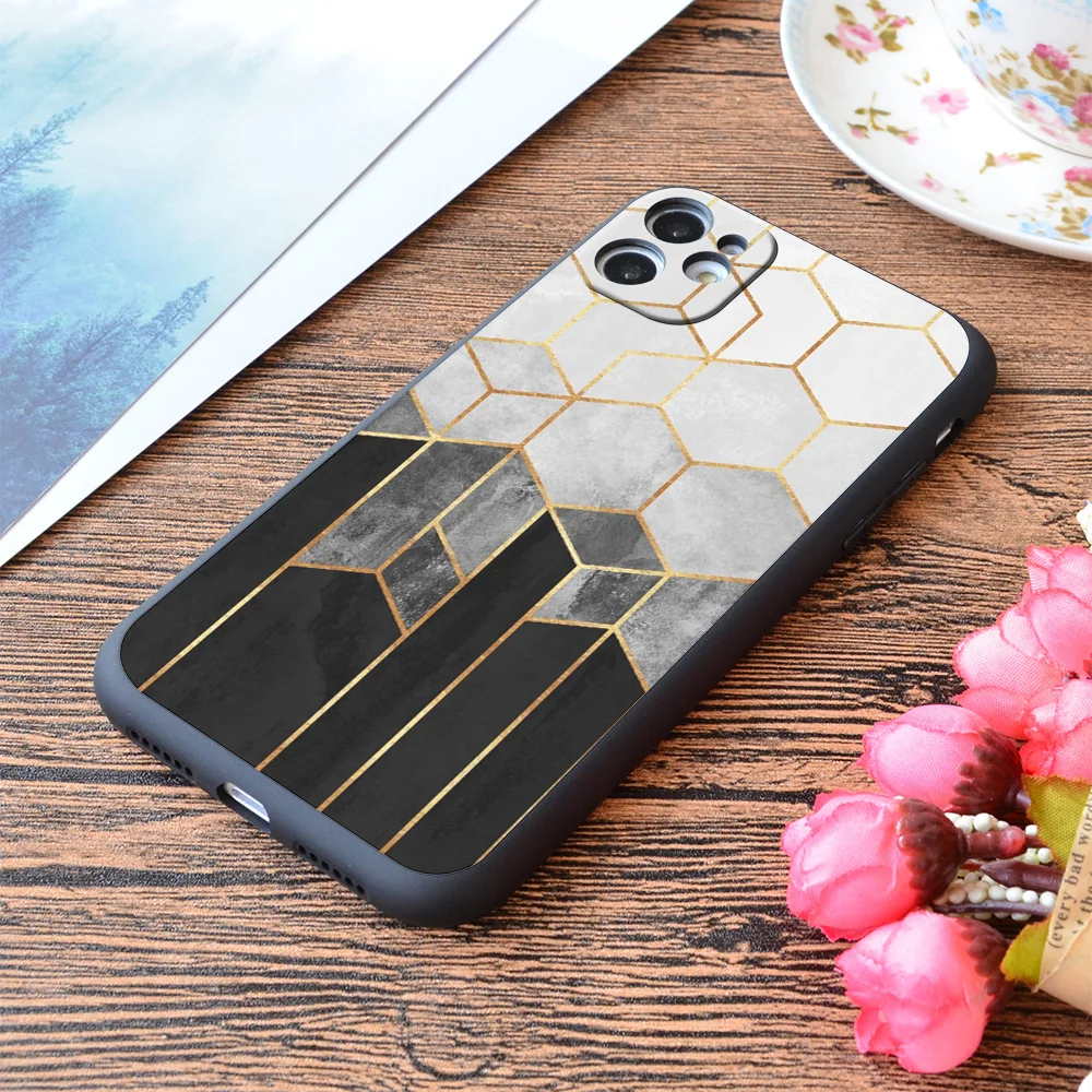 

For iPhone Charcoal Hexagons Print Soft Matt Apple iPhone Case