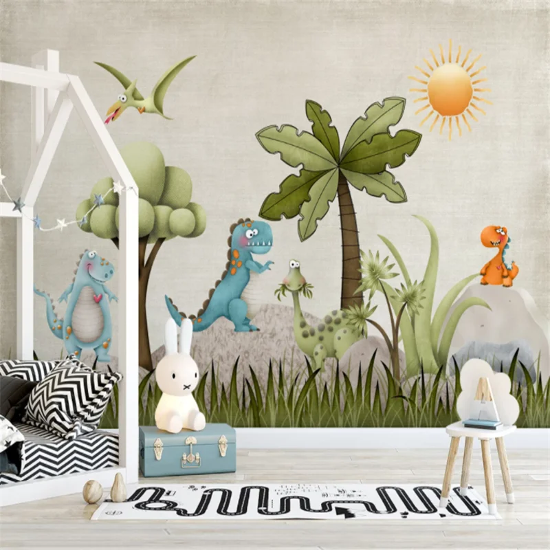 

Custom Mural Wallpaper Cartoon Dinosaur Illustration Children Room Background Wall Painting