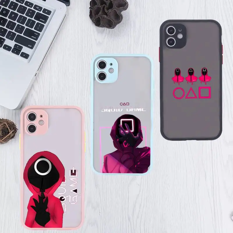 

squid game Phone Case For iPhone 12 11 Mini Pro XR XS Max 7 8 Plus X Matte transparent Pink Back Cover
