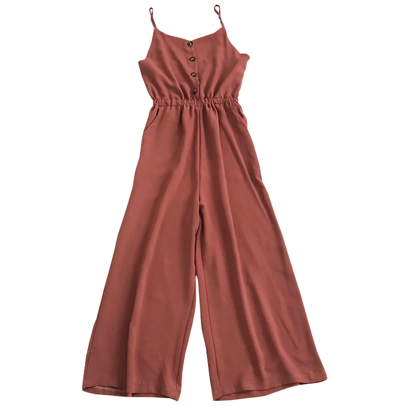 

0211 summer Korean chic style retro Jumpsuit loose Chiffon sling V-neck vest Jumpsuit wide leg