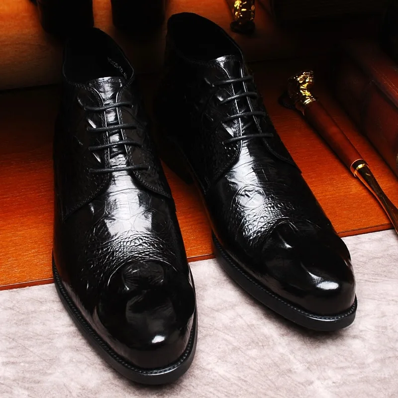 MRCAVE Autumn Fashion Crocodile Men's Casual Shoes Leather Men Dress Lace-up Footwear Boots Drop Shipping | Обувь