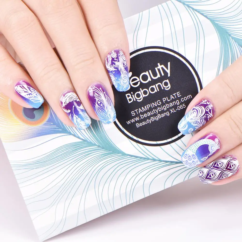 BEAUTYBIGBANG 6*12 см прямоугольные птицы павлинье перо ногти АРТ штамп шаблон