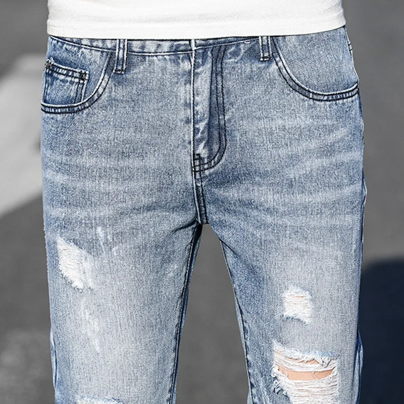 

Fashion Holes Ripped Men's Jeans Boys Loose Casual Holes Ankle-Length Harem Denim Pants Cuffs Hip Hop Jean Trousers Large Size