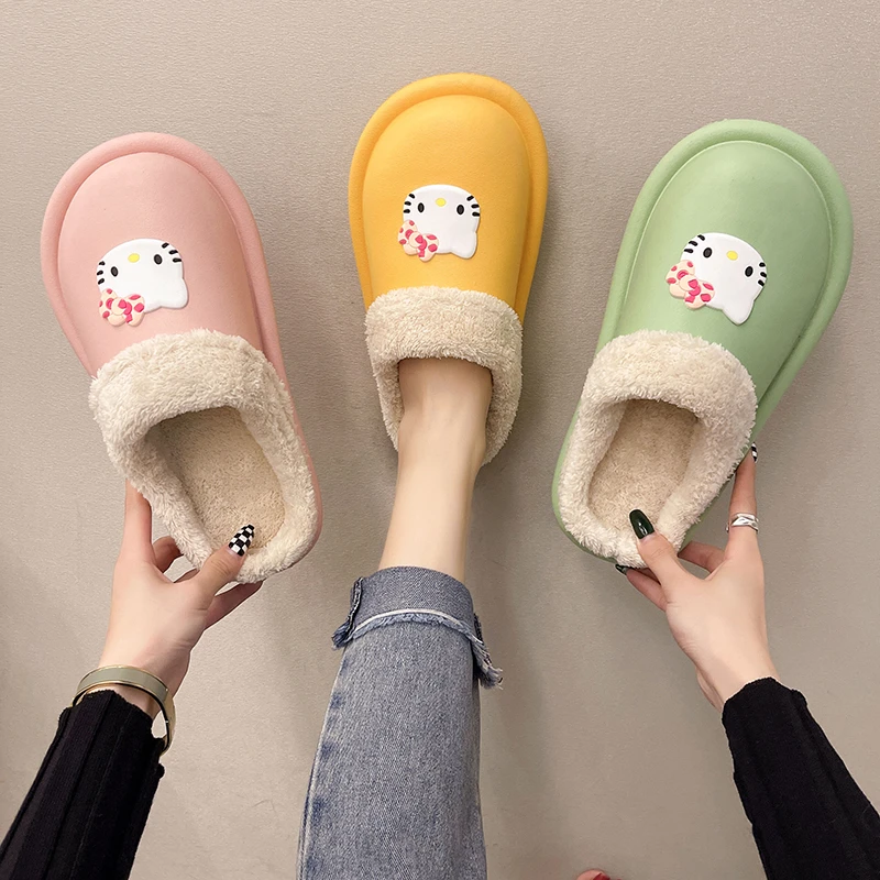 

2021 домашние тапочки женские зимние Мультяшные меховые с маленьким медведем Короткие Плюшевые уличные водонепроницаемые тапочки Нескользя...