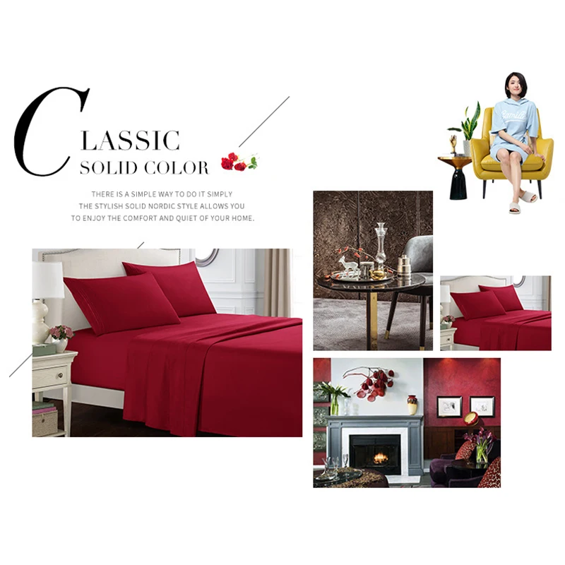 

4pcs Bed Sheet Set Polyester Bed Sheets Many Colors Durable Bed Sheet for Home Bedroom Home Textile BV789