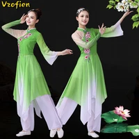 chinese folk dance classical yangko dance costumes adult elegant embroidery fan costume ancient hanfu clothing square dance