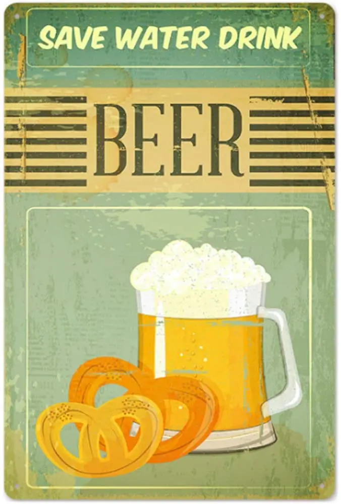 

Retro Design Save Water Beer Tin Metal Signs Wall Art | Thick Tinplate Print Poster Wall Decoration for Bar/Restaurant