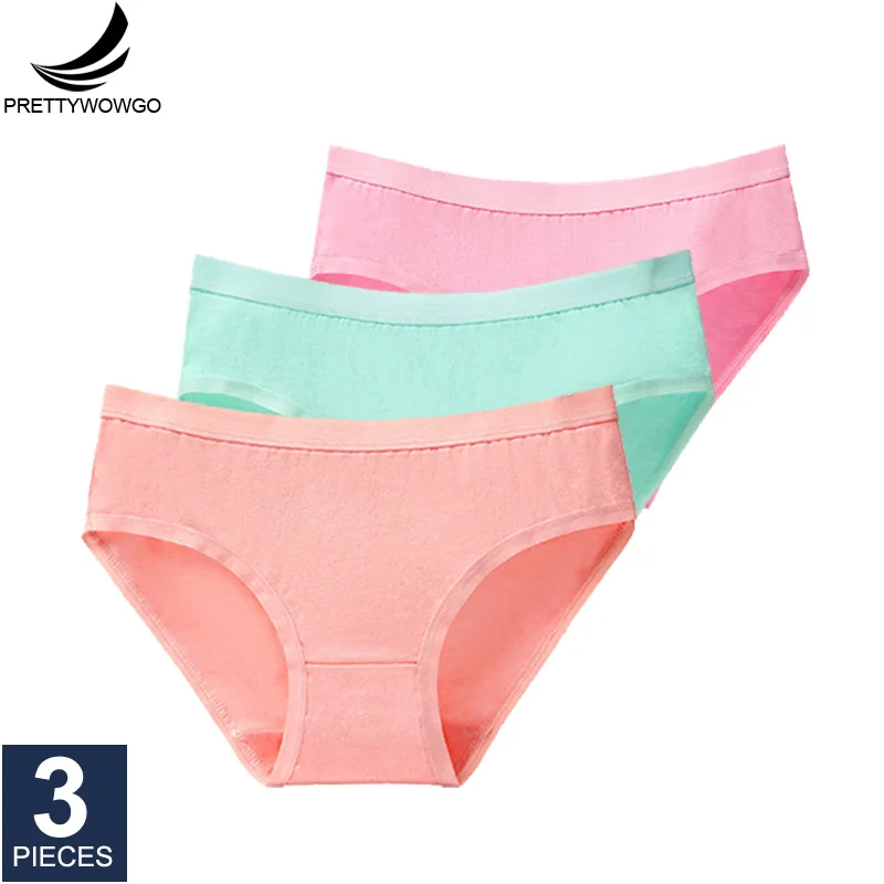 red.green.pink Prettywowgo 3 шт./партия, Новое поступление, женское нижнее белье, хлопковые трусы, 8 однотонных цветов, трусы, большие размеры M L XL XXL 3XL 008 - Цвет: red.green.pink
