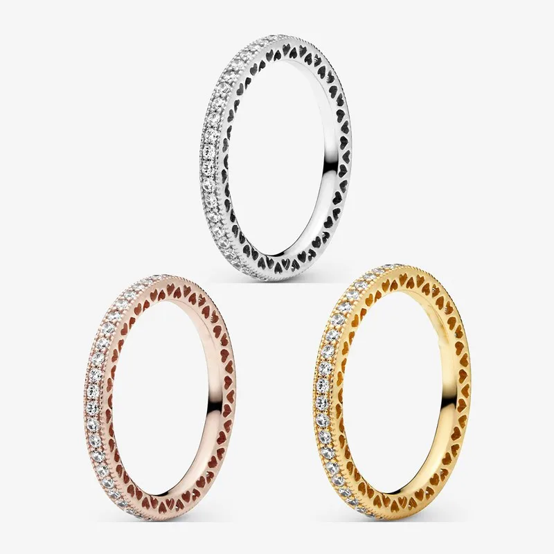 

Authentic 925 Sterling Silver Rose Gold Set Heart To Heart Cz Ring For Women's Engagement Jewelry Anniversary