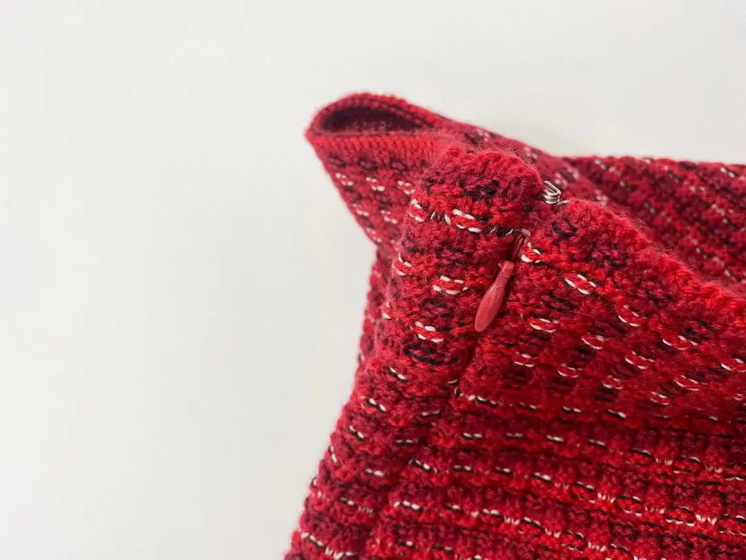 

Women Knit Red Set Sweater or Skirts Petal Rhinestone Button V-neck Knitwear Short Cardigan Zipper A-line Mini Skirt