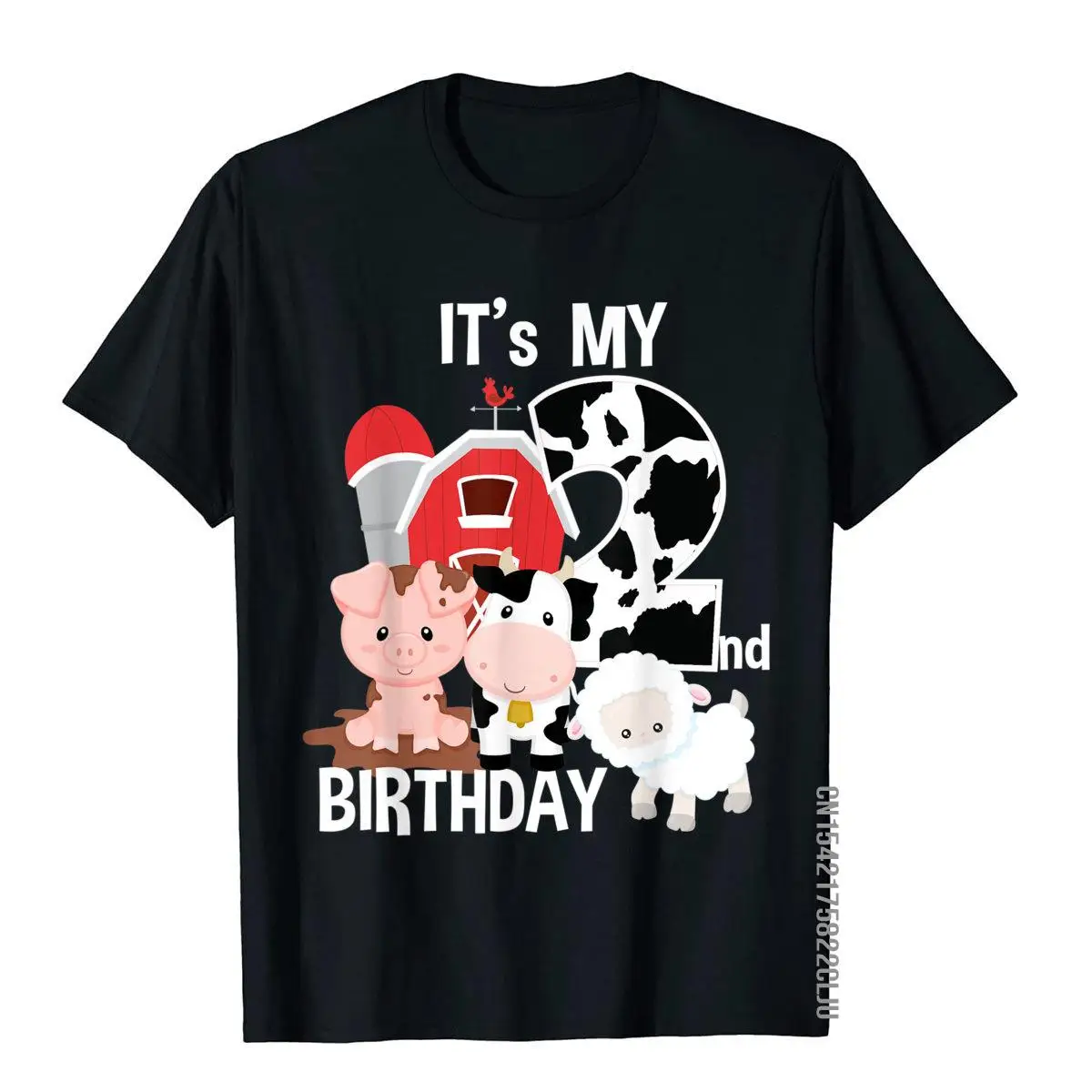 

Farm Animals 2 Year Old It's My 2nd Birthday Party T-Shirt DesignSlim Fit T Shirt Funny Cotton Men's T Shirts