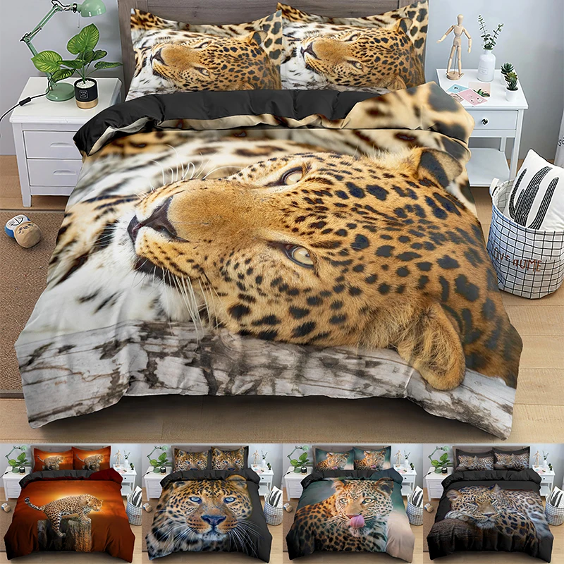 

Leopard Bedding Set Single Twin Full Queen King Size Wild Animals Bed Sets Aldult Kids Bedroom Duvet Cover And Pillowcase
