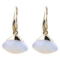 golden non toxic alloy earrings fan shape opal dangle chandelier ear studs