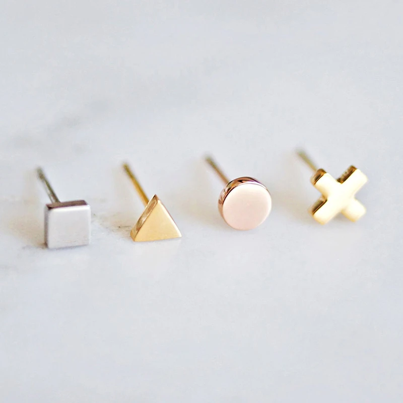 Women's Earrings Small Triangle Stainless Steel for women Career style Minimalist Studs Costume Jewellery girls | Украшения и