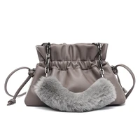 2021 new fashion female tote bag quality pu leather womens string solid pattern handbag plush portable shoulder messenger bags