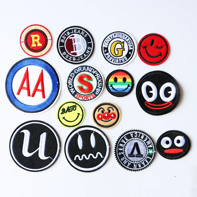

Cartoon Patch Round smiley face,letters icon Embroidered Applique Patches For DIY Iron on Badges Stickers on backpack,clothes