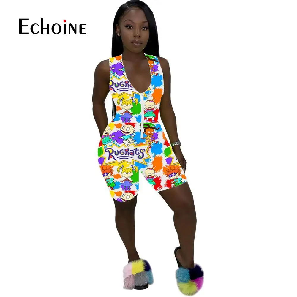 Женский Летний комбинезон без рукавов с v-образным вырезом и молнией спереди |