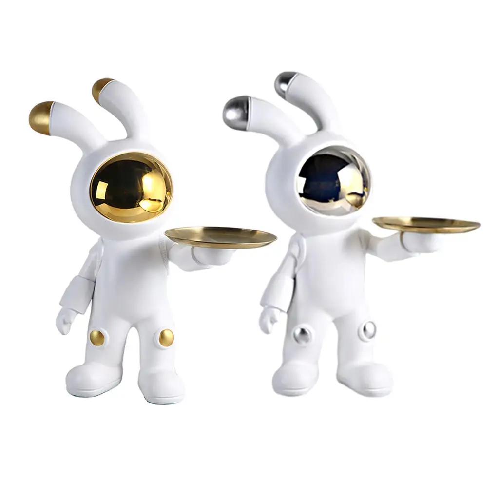 

Space Rabbit Statue Desk Sundries Container Rabbit Figurine Sculpture Key Jewelry Coin Holder Storage Box Table Decoration