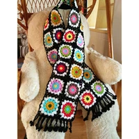 knitting granny square colorful vintage scarf shawl with soft wool to keep warm wraps for lady handmade crochet winter clothing