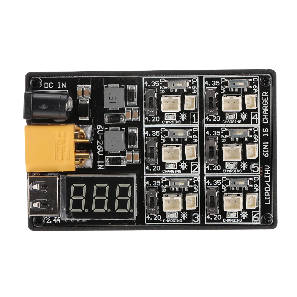 6в1 1S LiPo LiHV параллельная плата зарядного устройства XT60 вход для Blade Inductrix E010 Drone Micro