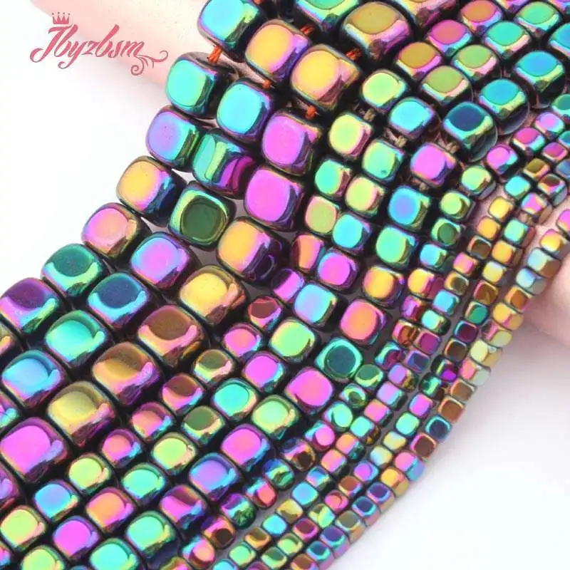 

Natural Hematite Multicolor Cube Smooth 2/3/4/6mm Loose Stone Beads For DIY Necklace Bracelt Jewelry Making 15" Free Shipping