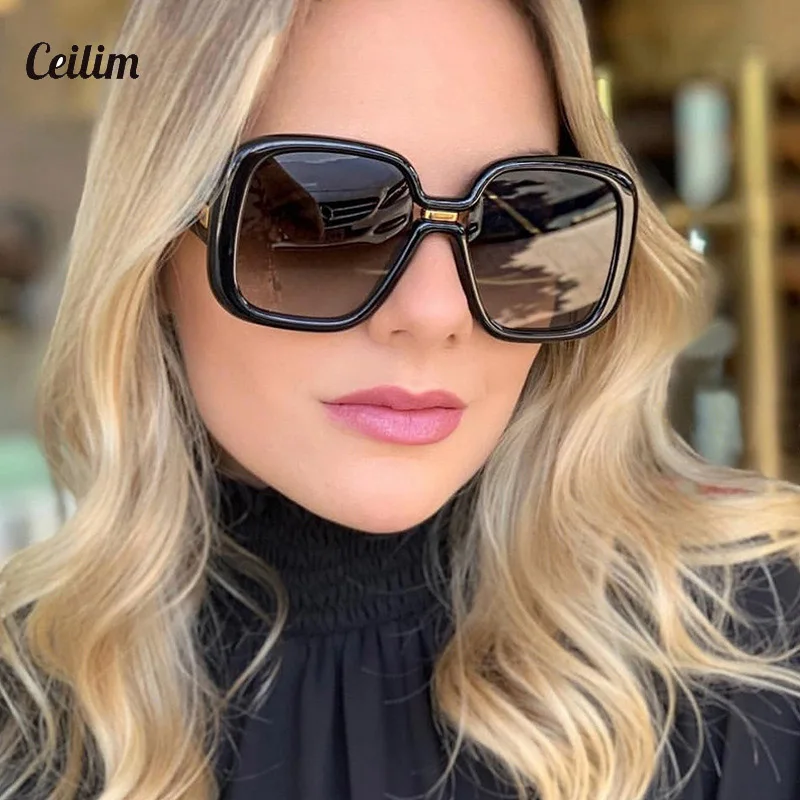 

Retro Oversized Gradient Square Sunglasses Female Vintage Luxury Brand Designer Big Frame Leopard Goggles Shade Chic Eyewear