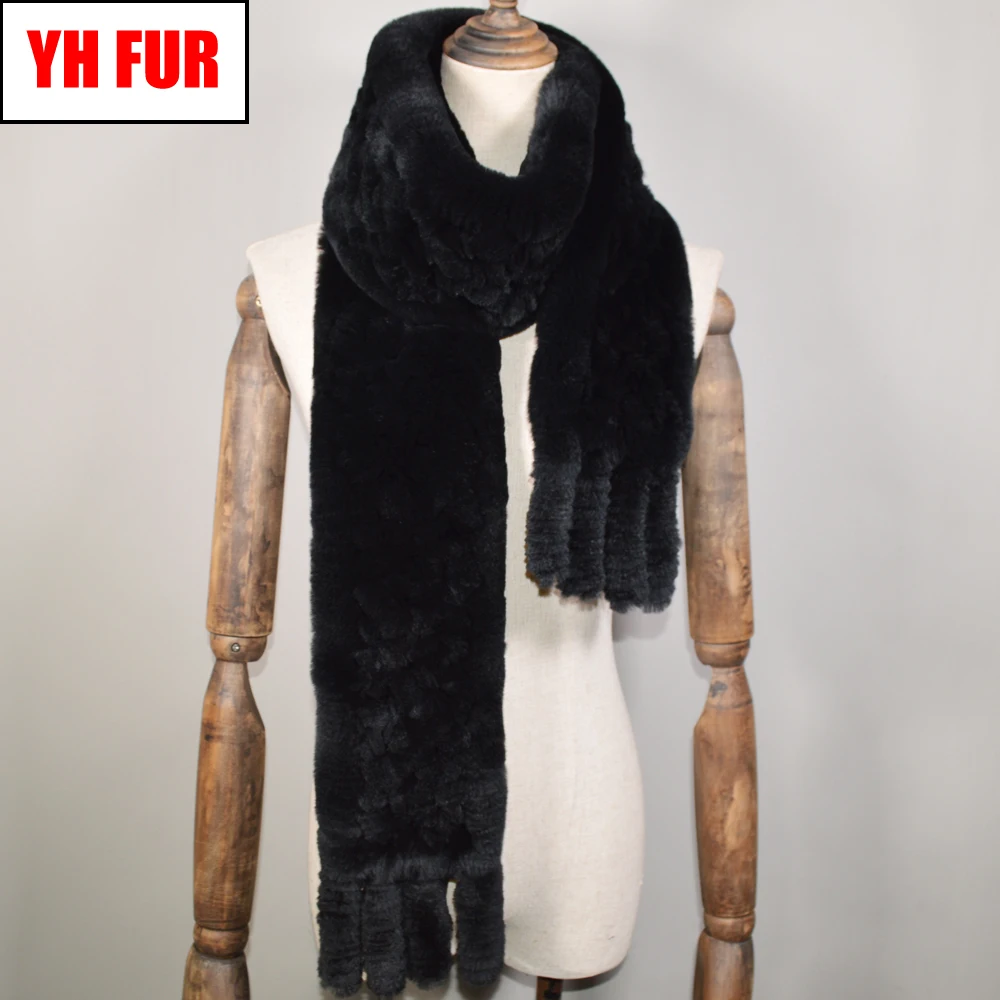 Новинка длинный стильный женский зимний шарф из натурального меха кролика Рекс