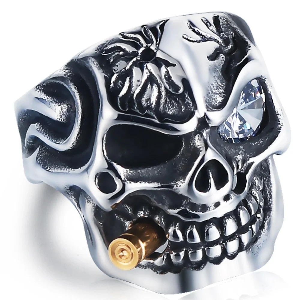 

2021European and American hot-selling domineering diamond-studded skull titanium steel personality punk style men's ring jewelry