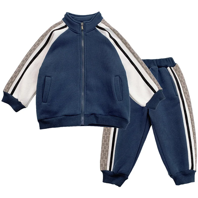 

2020 Children's suit Boys Winter Plush two piece set little boys stand collar splicing sports fashion baby trend 10-63