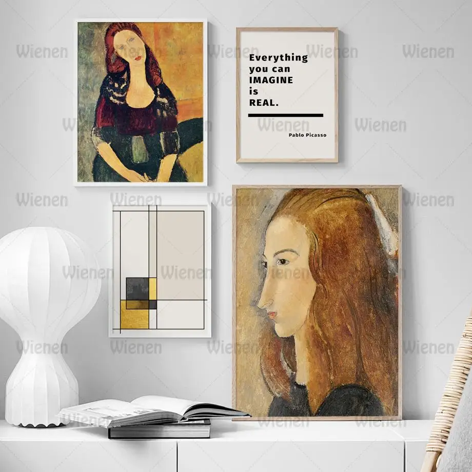 

Girl Abstract Canvas Painting Geometric Vintage Wall Art Canvas Painting Nordic Posters and Prints Wall Pictures for Living Room