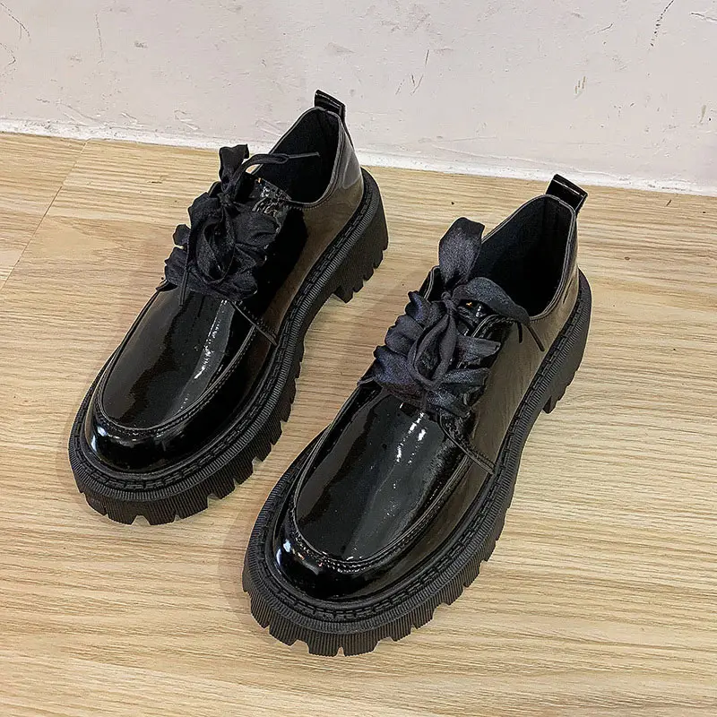 

Women Flat Lace Up Bootswd PU Leather 2021 Ladies Retro Shoes Buckle Platform Women's Shoe Female Casual Footwear