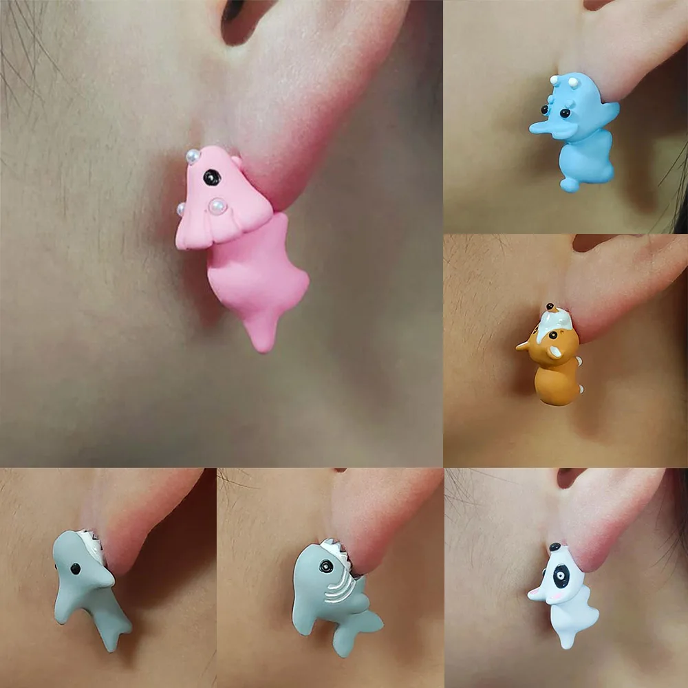 

Unusual Clay Animal Bite Earings Fashion Jewelry 2021 Cartoon Dinosaur Bite Earring for Women Girl Anime Accessories
