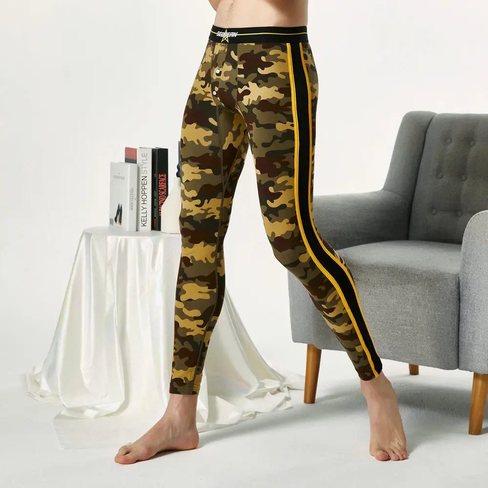 NEW BRAND SEOBEAN Autumn and winter Men's sexy Camouflage Side stripes cotton Long johns Low Rise Thermal Underpants Leggings