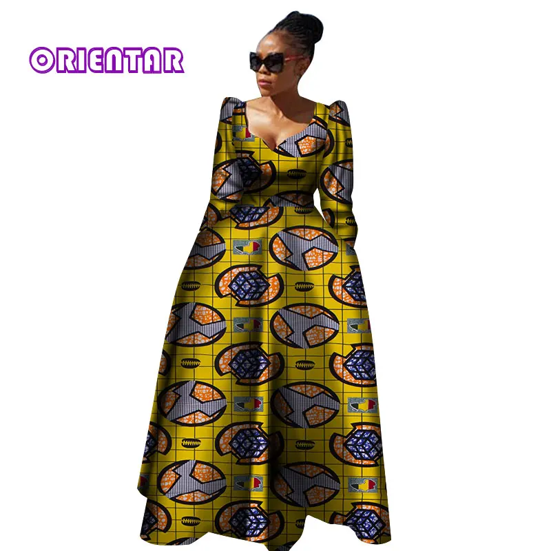 Женская африканская одежда Bazin Riche Robe Africaine, Африканское платье, Осеннее женское длинное платье больших размеров из чистого хлопка WY2849