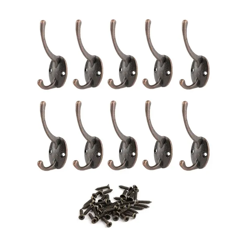 

10Pcs/set Alloy Vintage Wardrobe Hook Bathroom Coat Hat Hooks Hanger Bronze Iron Wall Hooks Coat Bag Hat Hanger
