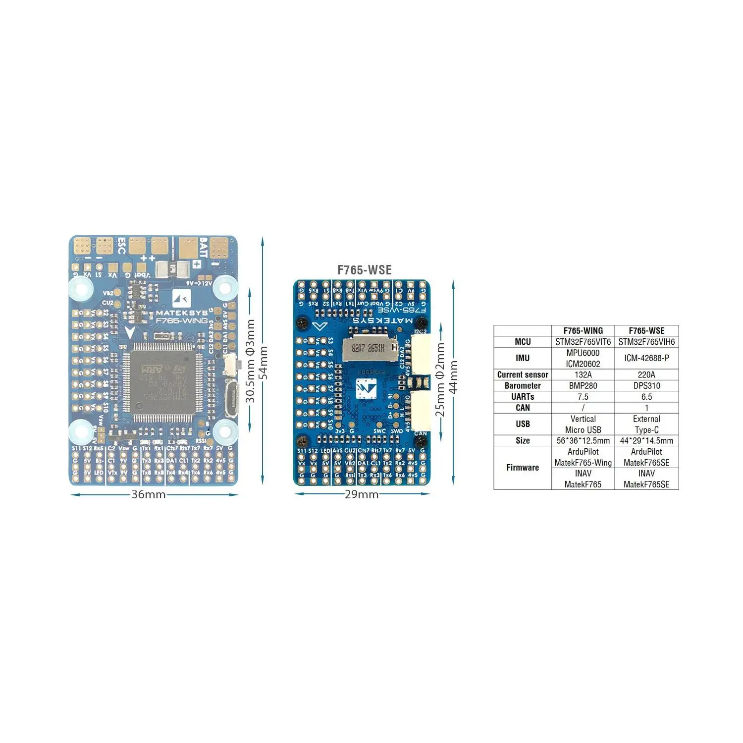 Контроллер полета Matek Systems F765-WSE STM32F765VIH6 встроенное экранное меню 3-8S для