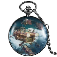 personality pocket watch strange and special aircraft pattern black smooth cover comfortable pendant watch birthday gift for boy