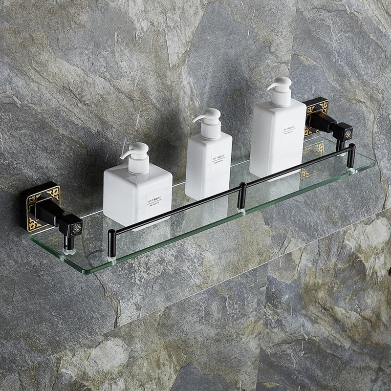 Черная резная Полка для полотенец Золотая угловая полка душа туалетной бумаги