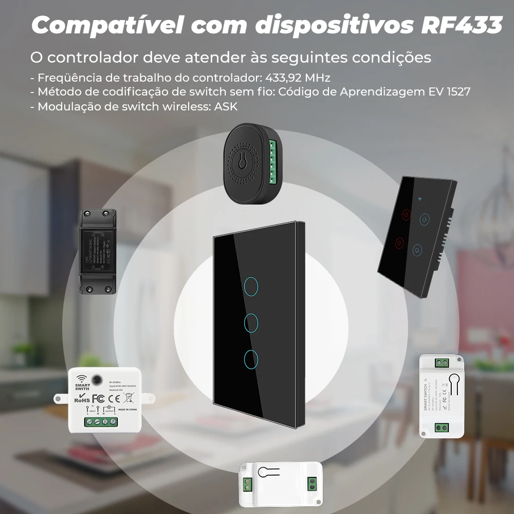 SMATRUL Brazil US 1/2/3 Gang Touch Wireless Switch Light RF 433Mhz Remote Control Smart Home Tempered Glass On Off Lamp ASK |