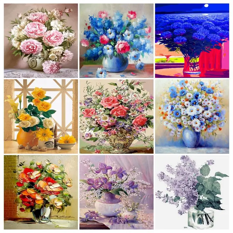 

GATYZTORY акриловая краска по номерам Красочные цветы масляная краска по номерам на холсте 40x50 см Безрамная DIY Рисование по номерам Dec