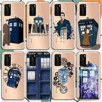time machine doctor who tardis phone case transparent for huawei mate 20 10 9 8 x s 5g z enjoy pro plus