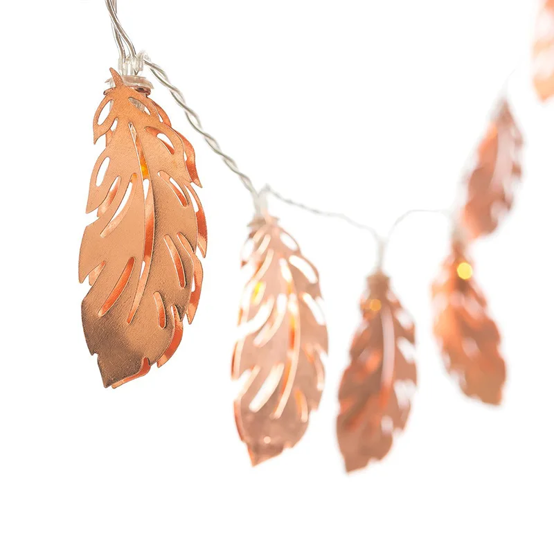 

Rose Gold Feather LED Lights String Girls Wedding Party Decoration Romantic Bedroom Decor Supplies Fairy Light Battery xx270