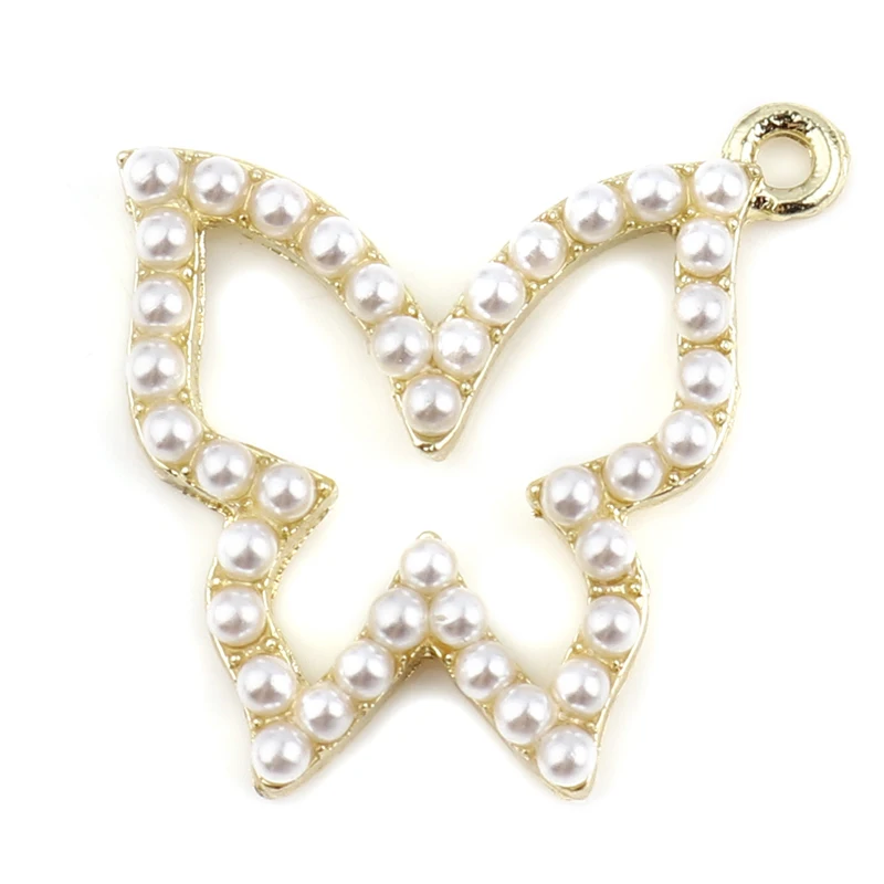 

2pcs Gold Color Butterfly Charms Pendant With Imitation Pearl Rhinestones Small Charms Necklace DIY Jewelry Making Accessories