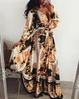Платье женское длинное с запахом, праздничный свободный Сарафан Макси с цветочным принтом, Элегантное коктейльное вечернее с V-образным вырезом и длинным рукавом, в стиле бохо, на лето