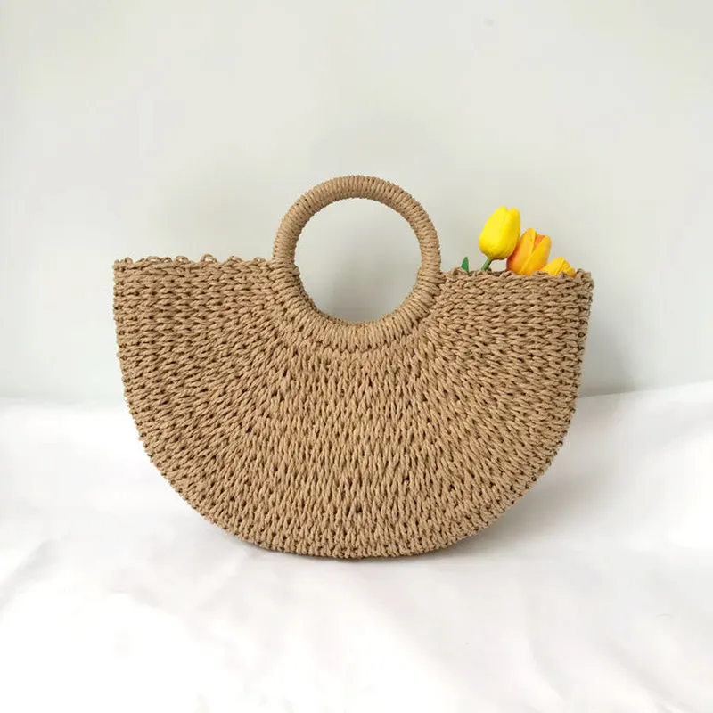

Fashion Daily Use Bohemia HandBags For Women Summer Straw Bag Weaving Handmade Shoulder Bag Beach Bags Hand Bag Women Bags Purse